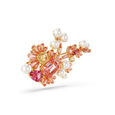 Gema brooch, Crystal pearl, Mixed cuts, Flower, Pink, Gold-tone plated